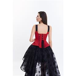 Victorian Gothic Brocade Embroidery Shoulder Strap Tank Overbust Corset Organza Skirt Set N14124