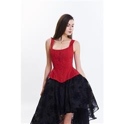 Victorian Gothic Brocade Embroidery Shoulder Strap Tank Overbust Corset Organza Skirt Set N14124