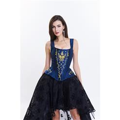 Victorian Gothic Brocade Embroidery Shoulder Strap Tank Overbust Corset Organza Skirt Set N14125