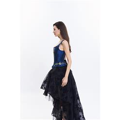 Victorian Gothic Brocade Embroidery Shoulder Strap Tank Overbust Corset Organza Skirt Set N14125