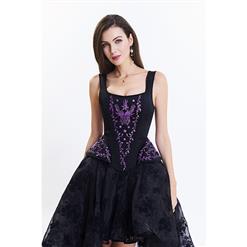 Victorian Gothic Brocade Embroidery Shoulder Strap Tank Overbust Corset Organza Skirt Set N14126