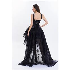 Victorian Gothic Brocade Embroidery Shoulder Strap Tank Overbust Corset Organza Skirt Set N14126