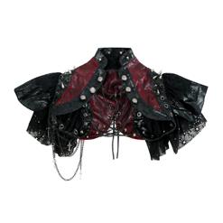 Gothic Black Leather Lace Cape Black Chain Steampunk Rivet and Cross Embellished Shrug  N14164