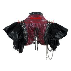 Gothic Black Leather Lace Cape Black Chain Steampunk Rivet and Cross Embellished Shrug  N14164
