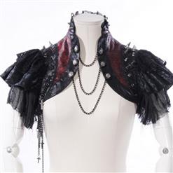 Gothic Black Leather Lace Cape Black Chain Steampunk Rivet and Cross Embellished Shrug  N14164