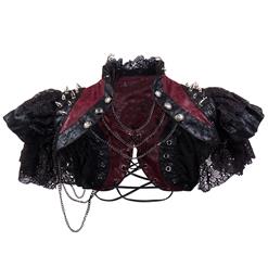 Gothic Black Leather Lace Cape Black Chain Steampunk Rivet and Cross Embellished Shrug  N14164