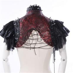 Gothic Black Leather Lace Cape Black Chain Steampunk Rivet and Cross Embellished Shrug  N14164