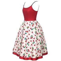 Women's Vintage Floral Print Sweetheart Neckline Spaghetti Strap Swing Midi Dresses N14395