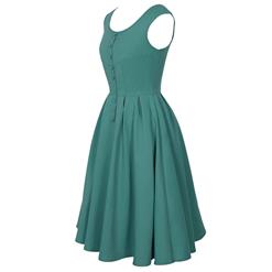 Women's Vintage Round Neck Sleeveless Pleated Swing Midi Dresses N14396