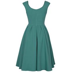 Women's Vintage Round Neck Sleeveless Pleated Swing Midi Dresses N14396