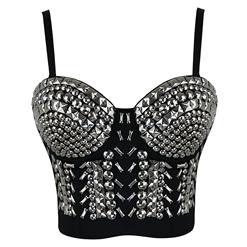 Women's Sexy Spaghetti Strap Sliver Rivets Bustier Bra N14409