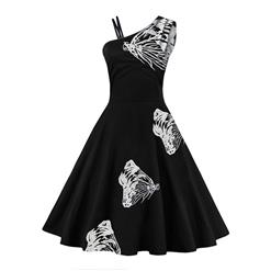 Vintage Retro One Shoulder Embroidery Cocktail Party Flare Dress N14483