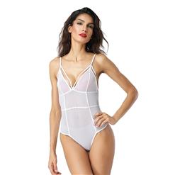 Sexy White Deep V See-through Mesh Strappy Teddy Lingerie N14487