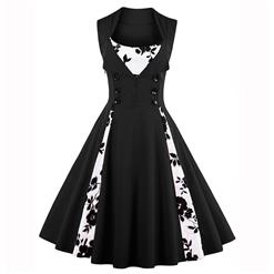 Vintage Rockabilly Floral Print Sleeveless Casual Cocktail Dress N14528