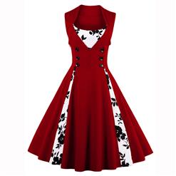 Vintage Rockabilly Floral Print Sleeveless Casual Cocktail Dress N14529