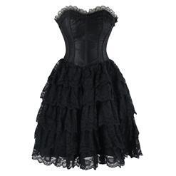 Victorian Elegant Sweetheart Neck Strapless Lace Overlay A-line Corset Dresses N14690