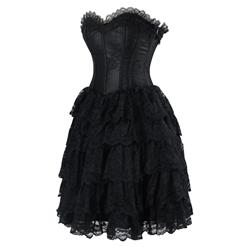 Victorian Elegant Sweetheart Neck Strapless Lace Overlay A-line Corset Dresses N14690