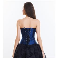 Women's Victorian 14 Steel Boned Embroidery Overbust Corset High-low Organza Skirt Set N14697