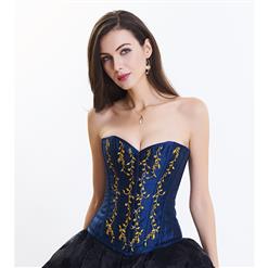 Women's Victorian 14 Steel Boned Embroidery Overbust Corset High-low Organza Skirt Set N14697