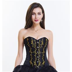 Women's Victorian 14 Steel Boned Embroidery Overbust Corset High-low Organza Skirt Set N14700