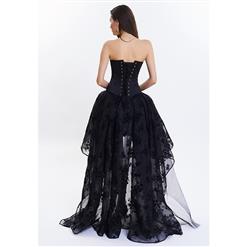 Women's Victorian 14 Steel Boned Embroidery Overbust Corset High-low Organza Skirt Set N14700