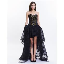 Women's Victorian 14 Steel Boned Embroidery Overbust Corset High-low Organza Skirt Set N14700