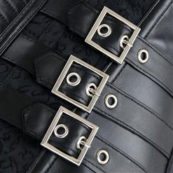 Women's Steampunk Black Steel Boned One-shoulder Leather Spiral Stripe Shape Overbust Corset N14705