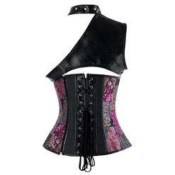 Women's Steampunk Purple Steel Boned One-shoulder Leather Spiral Stripe Shape Overbust Corset N14706