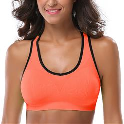 Orange Sports Bras, Fitness and Yoga Bra Tops, Cheap Sports Bras, Gymnastics Bra Tops, High Impact Workout Racerback, Activewear Bras, #N14712