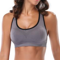 Women's Gray High Impact Workout Yoga Running Sports Bras Racerback N14714