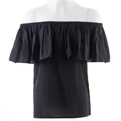 Sexy Summer Casual Black Ruffle Off Shoulder Blouse N14787