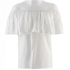Sexy Summer Casual White Ruffle Off Shoulder Blouse N14788