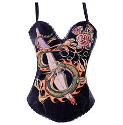 Graffiti Printed Corset, Slay The Dragon Graffiti Print Corset, Slay Dragon Corset with Blood Rose, #N1479