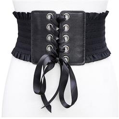 Tied Wasit Belt, High Waist Corset Cinch Belt, Steampunk Wasit Belt, Waist Cincher Belt Black, Lace Up Wide Waistband Cinch Belt, Elastic Waist Belt, #N14801