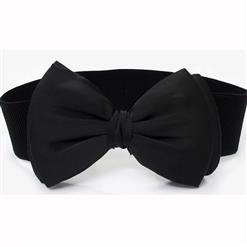 Women Elegant Front Button Closure Elastic Big Bow Wide Waist Belt N14807