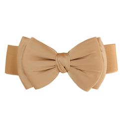 Women Elegant Front Button Closure Elastic Big Bow Wide Waist Belt N14811