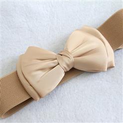 Women Elegant Front Button Closure Elastic Big Bow Wide Waist Belt N14811