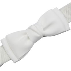 Women Elegant Front Button Closure Elastic Big Bow Wide Waist Belt N14812