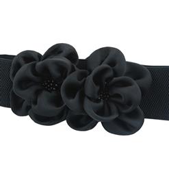 Women Elegant Front Snap Closure Elastic Big Flower Wide Waist Belt N14825