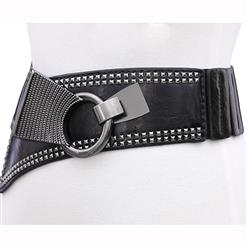 Retro Punk Metal Interlock Buckle Womens Elastic Wide Waist Belt Cinch N14835