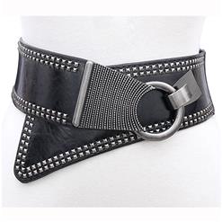 Retro Punk Metal Interlock Buckle Womens Elastic Wide Waist Belt Cinch N14835