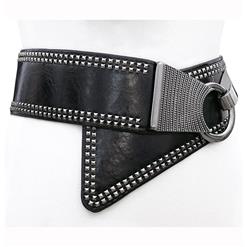 Retro Punk Metal Interlock Buckle Womens Elastic Wide Waist Belt Cinch N14835