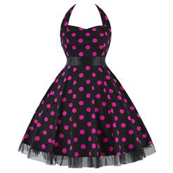 Vintage Sweetheart Neckline Halter Backless Polka Dot Casual Swing Knee-length Dress N14843