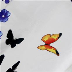 Vintage Sweetheart Neckline Halter Backless Butterfly Flower Print Casual Swing Knee-length Dress N14851
