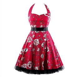 Retro Dresses for Women, Vintage Dresses for Women, Sexy Dresses for Women Cocktail Party, Casual Mini dress, Skull Print Swing Daily Dress, #N14862