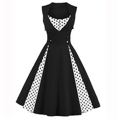 Vintage Rockabilly Polka Dot Print Sleeveless Casual Cocktail Party Dress N14867