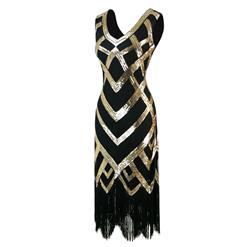 Women's Vintage 1920s V Neck Sleeveless Sequin Art Deco Cocktail Flapper Dress N14890