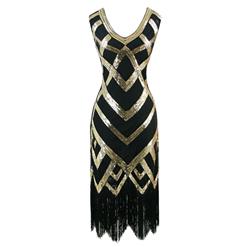 Women's Vintage 1920s V Neck Sleeveless Sequin Art Deco Cocktail Flapper Dress N14890