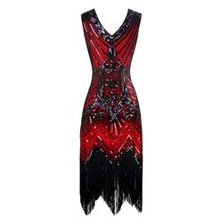 1920s Sleeveless V Neck Sequin Inspired Cocktail Fringed Flapper Dress N14897