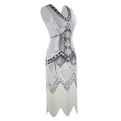 1920s Sleeveless V Neck Sequin Inspired Cocktail Fringed Flapper Dress N14900